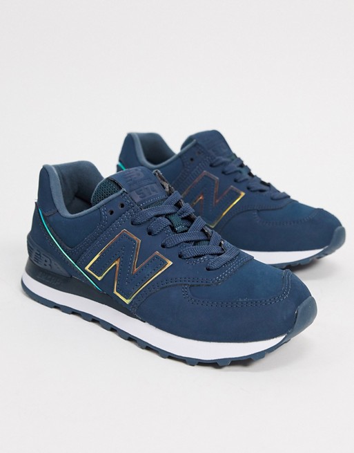 New Balance - 574 - Sneakers blu navy con profili iridescenti ...
