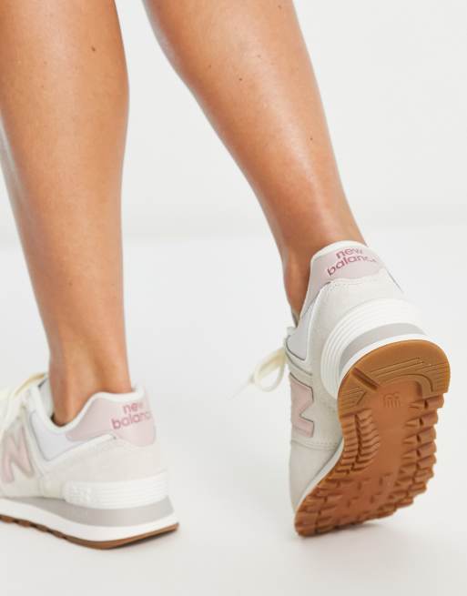 New Balance - 574 - Sneakers i råhvid og pink, 3 af 4