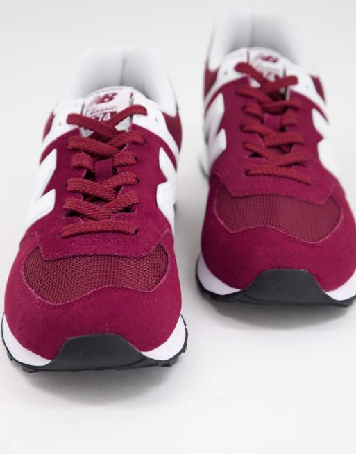 New Balance 574 sneakers in burgundy and white