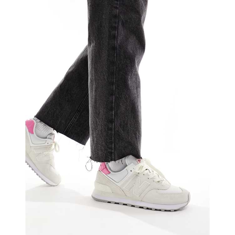 New Balance 574 sneakers in cream with pink details ASOS