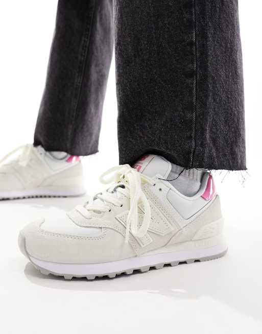 New Balance 574 sneakers in cream with pink details