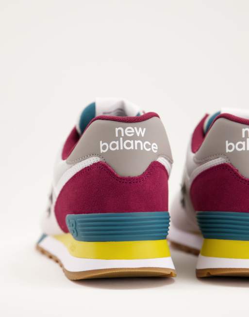 New Balance 574 sneakers in gray burgundy and yellow