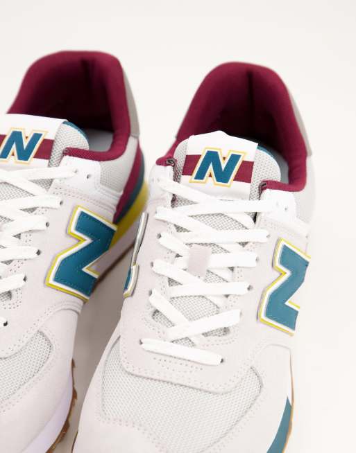 New Balance 574 sneakers in grey burgundy and yellow , 4 of 4