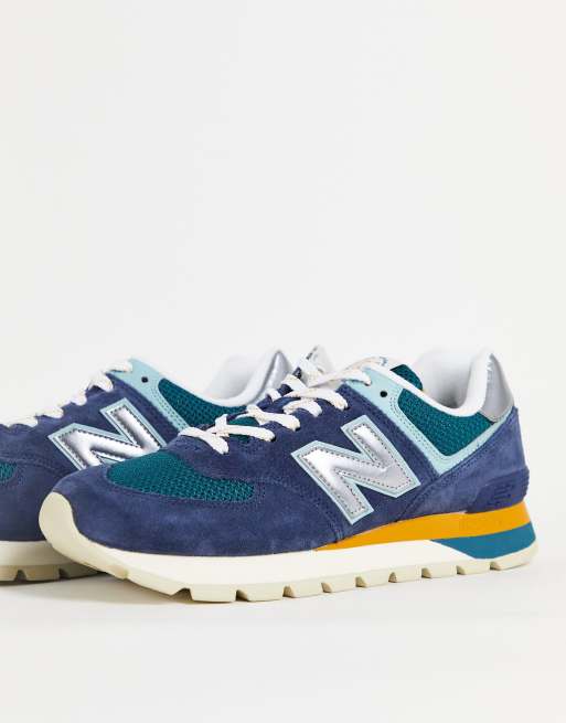 New Balance 574 sneakers in navy and teal | ASOS