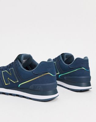 New Balance 574 sneakers in pink with iridescent piping | ASOS