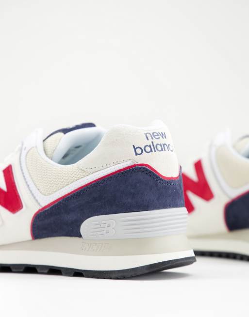 New Balance 574 sneakers in white navy and red