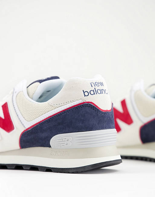 Fanático orientación pausa New Balance 574 sneakers in white navy and red | ASOS
