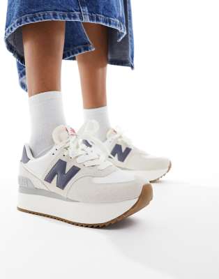 574 sneakers in white with navy detail