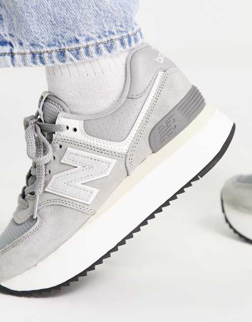 New Balance - 574 + - Sneakers met dikke plateauzool in grijs, 3 van 4