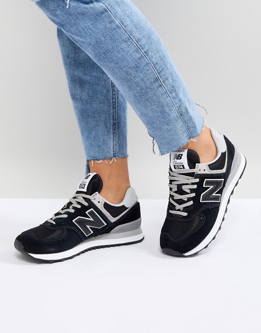 New Balance 574 Suede Trainers In Black | ASOS