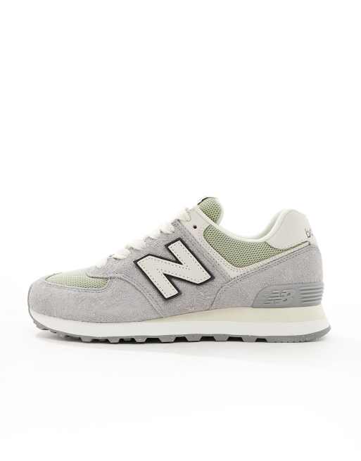 New Balance 574 suede trainers in grey and green