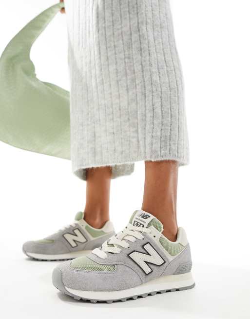 New Balance 574 suede trainers in grey and green ASOS