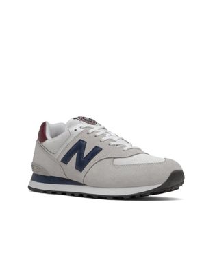 New Balance 574 suede trainers in light grey and navy - ASOS Price Checker