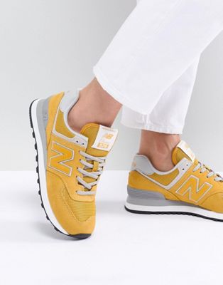 new balance 574 yellow suede trainers
