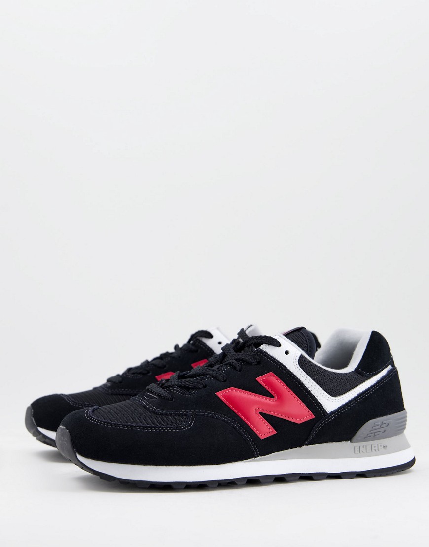 New Balance 574 trainers in black and red
