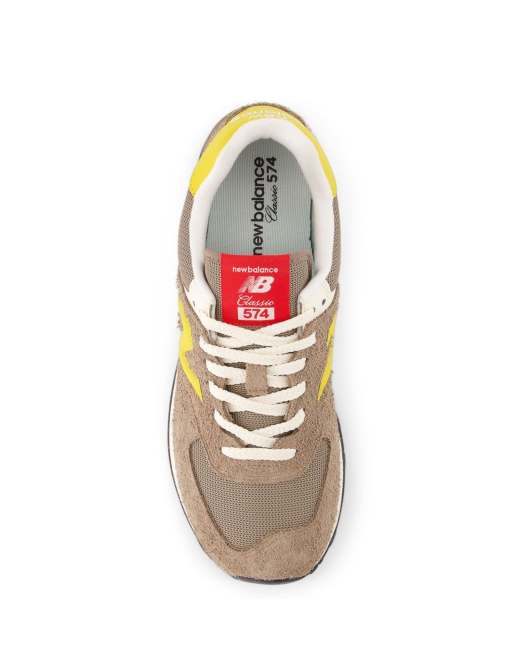 New Balance 574 trainers in brown and yellow, 2 of 4
