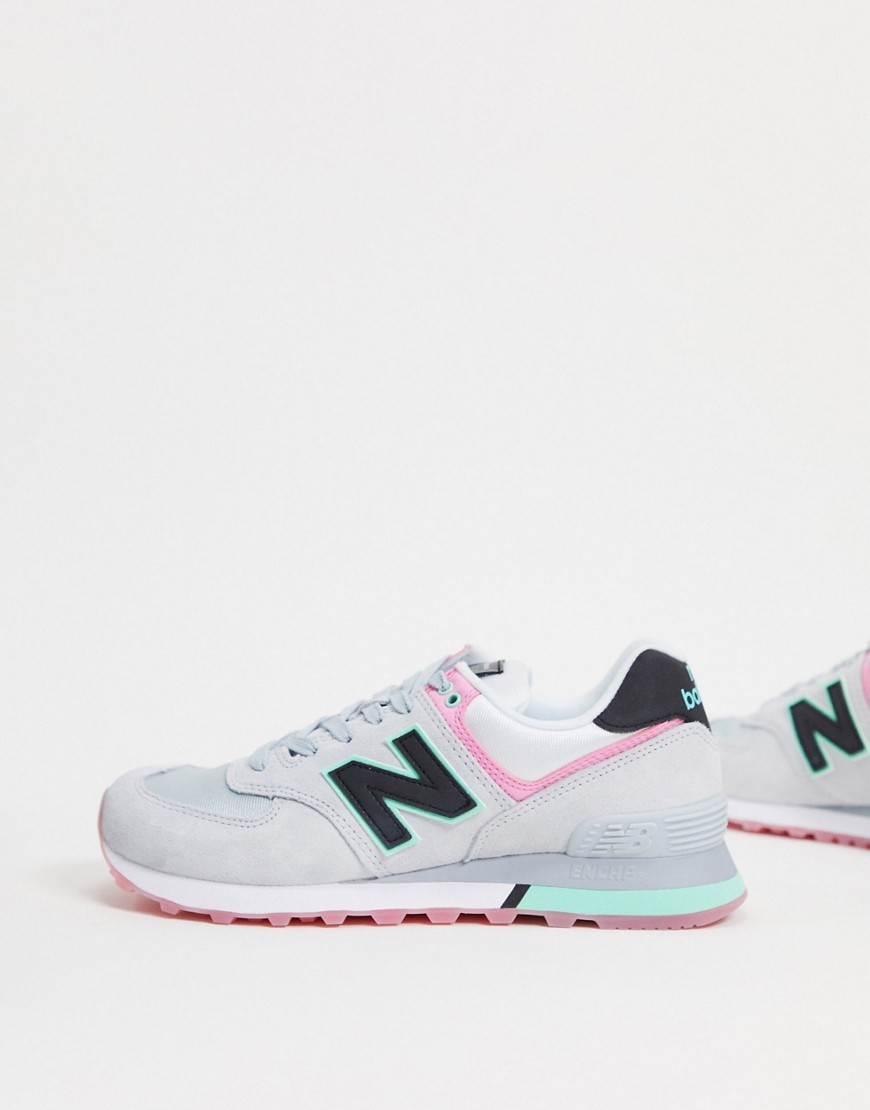 NEW BALANCE 574 TRAINERS IN GREY AND MINT-GRAY,WL574SAT