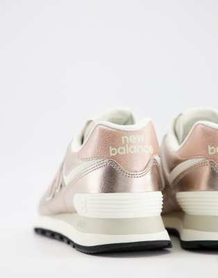 new balance 574 pink and silver trainers