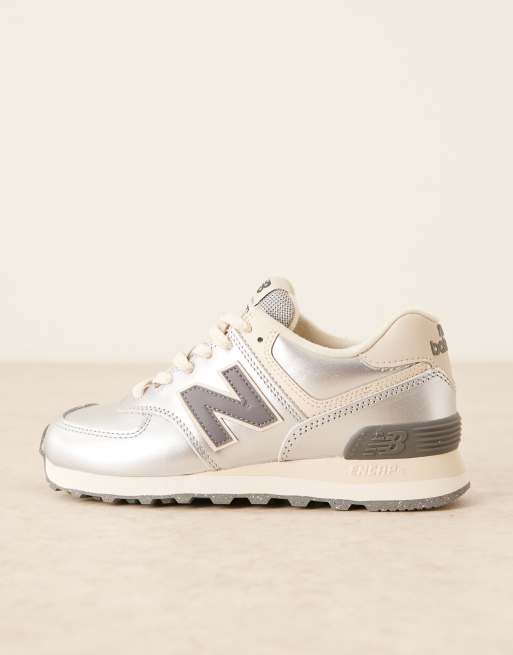 New Balance 574 trainers in metallic silver , 2 of 5