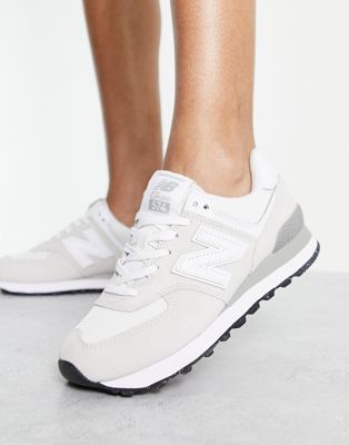 New Balance 574 trainers in metallic white and silver - ASOS Price Checker