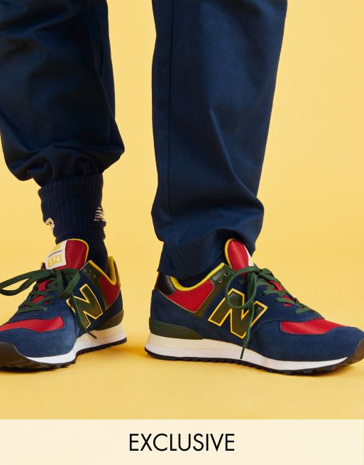 New Balance 574 trainers in navy and red - exclusive to ASOS