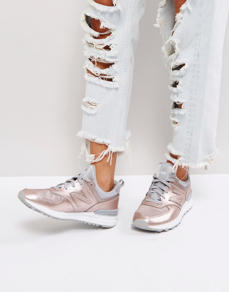 New Balance 574 Trainers In Rose Gold Metallic-Pink