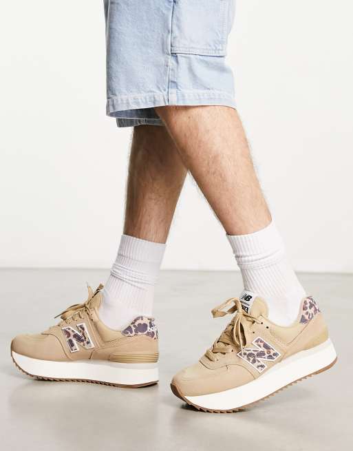 New Balance 574+ trainers in tan and leopard