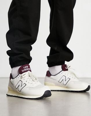 New Balance 574 trainers in white and burgundy - ASOS Price Checker