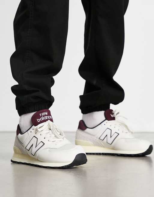 New Balance 574 trainers in white and burgundy ASOS