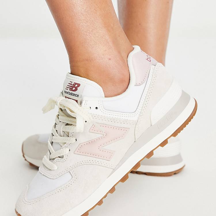 Colonel mobile victim New Balance 574 trainers in white and pink | ASOS