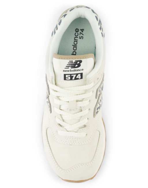 New Balance 574 trainers in white with leopard print, 3 of 4