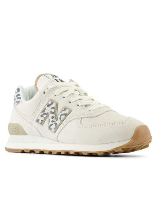 New Balance 574 trainers in white with leopard print, 4 of 4
