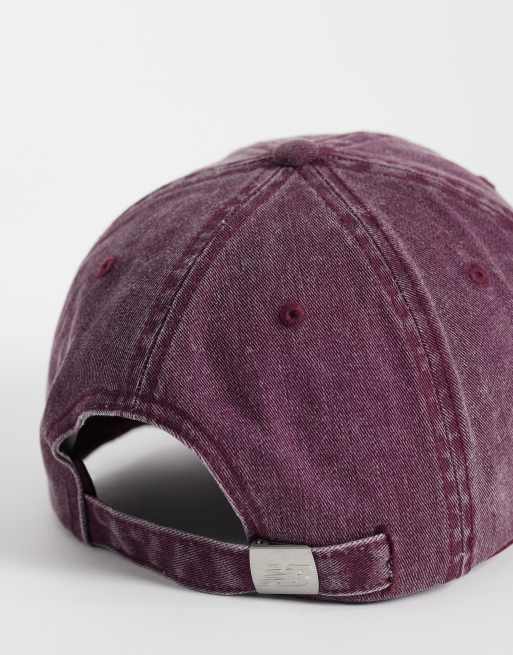 New Balance 6-panel cap met lineair logo in gewassen bordeauxrood, 2 van 3
