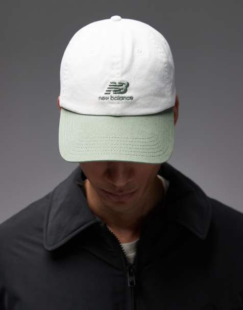New Balance 6 panel flying stacked logo hat in off white and green - view 1