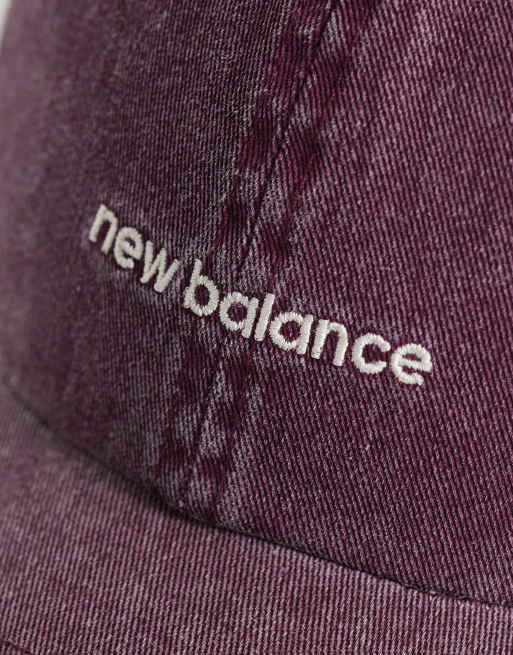 New Balance 6 panel linear logo cap in washed burgundy, 3 of 3