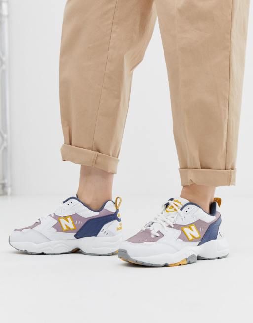 New Balance 608 Baskets chunky Blanc et violet