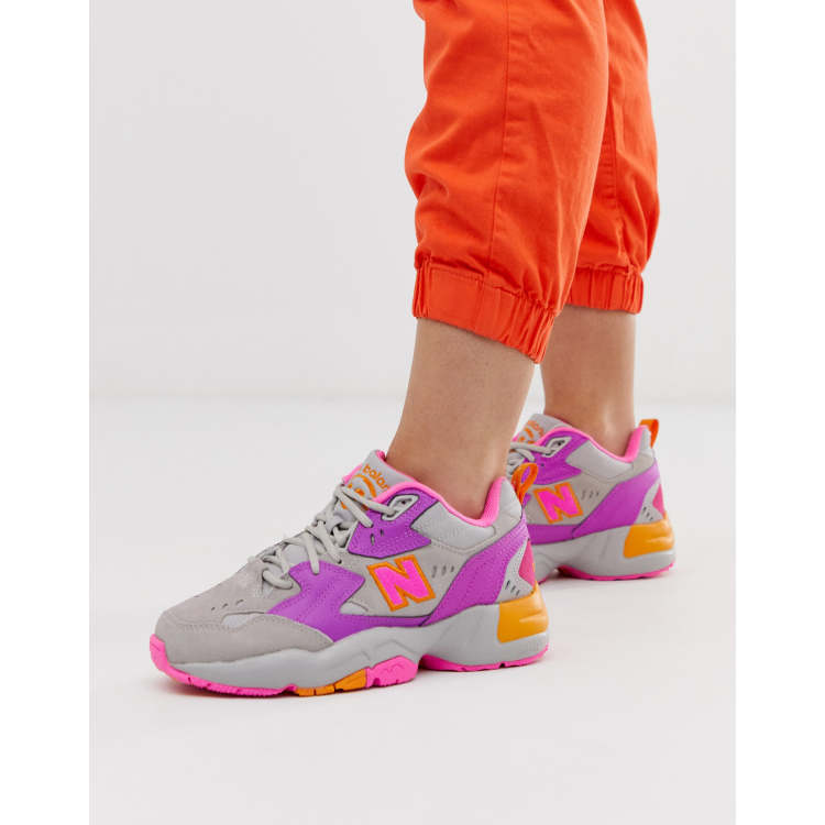 auteur Professor Regelmatig New Balance - 608 - Grijs/paarse sneakers met dikke zool | ASOS