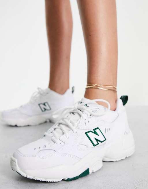 New Balance 608 sneakers in white and green exclusive to ASOS