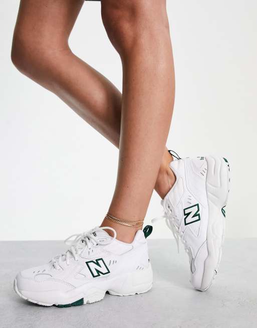 New Balance 608 sneakers in white and green exclusive to ASOS