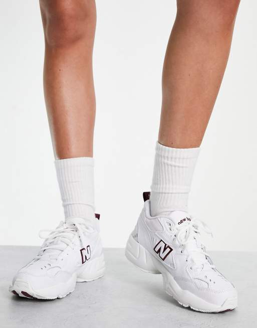 New Balance 608 trainers in white and burgundy exclusive to ASOS