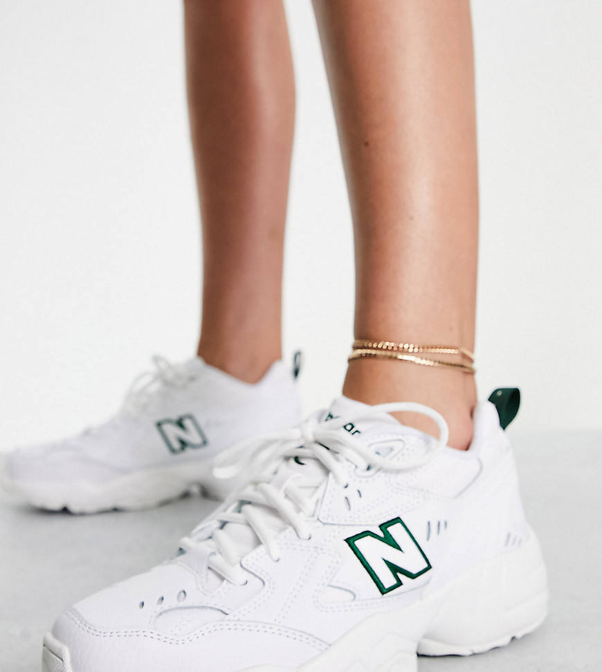 new balance 608 trainers in white and green - exclusive to asos