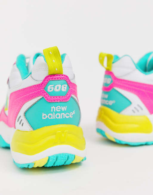 New balance 608 outlet neon pink chunky trainers