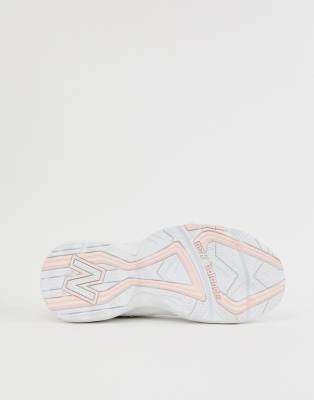 new balance 608 white with pink and green chunky trainers