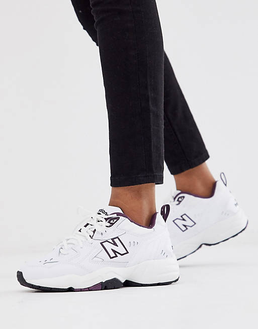 New Balance 608 white and purple chunky sneakers