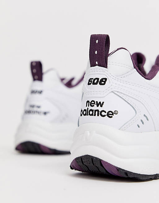 New Balance 608 white and purple chunky trainers
