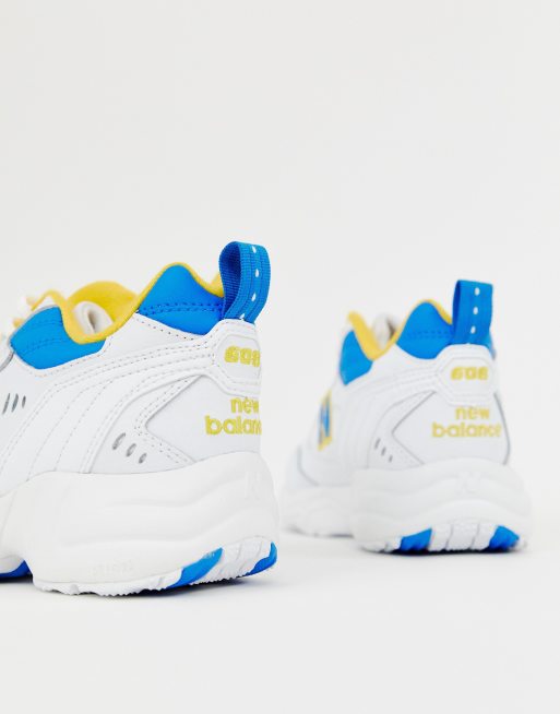 New Balance 608 white with blue and yellow chunky trainers ASOS