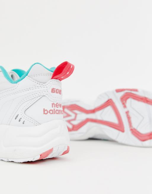 New balance 608 white with pink and green shop chunky trainers