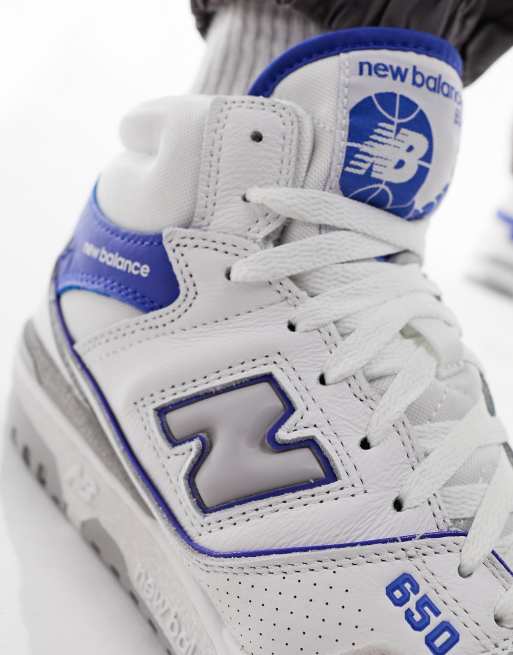 New Balance 650 sneakers in white with gray and blue detail