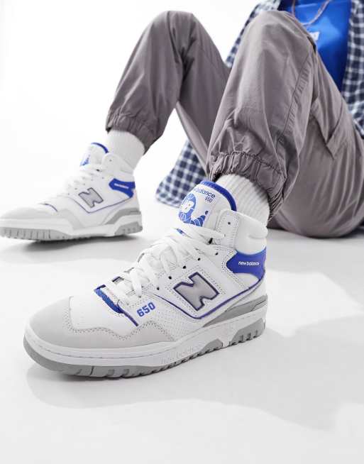 New Balance 650 sneakers in white with gray and blue detail