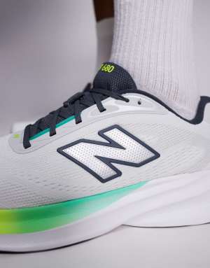 New Balance 680 running trainers in grey and neon green